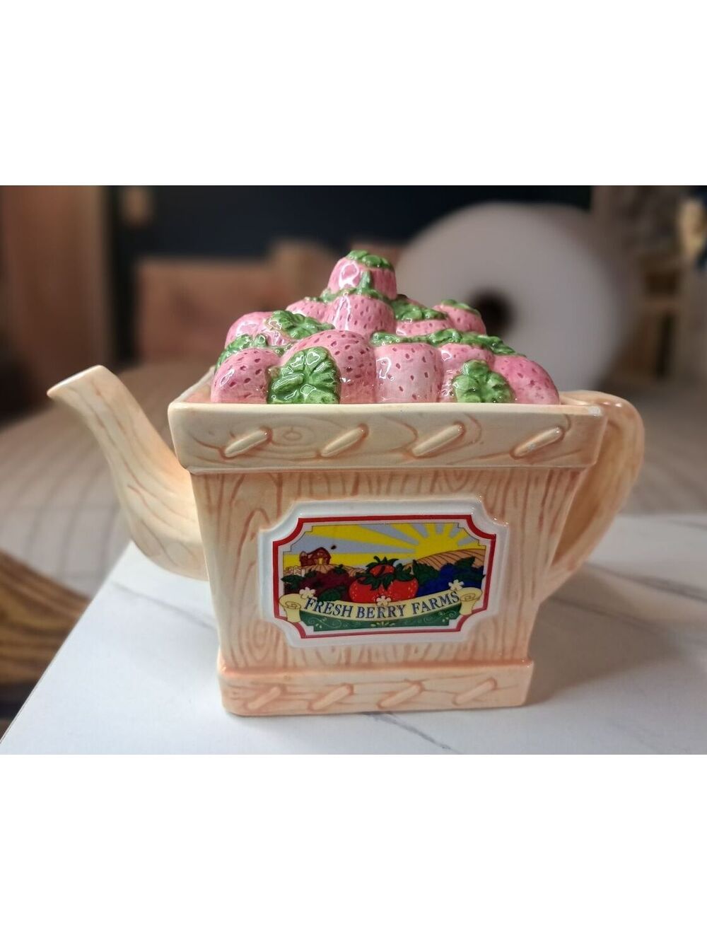 Vintage 1993 Fitz & Floyd "Fresh Berry Farms" Strawberry Basket Ceramic Teapot